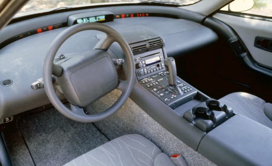 Interior view of a car dashboard and center console