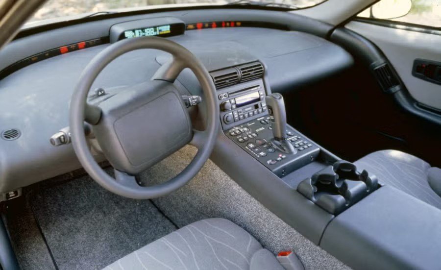 Interior view of a car dashboard and center console